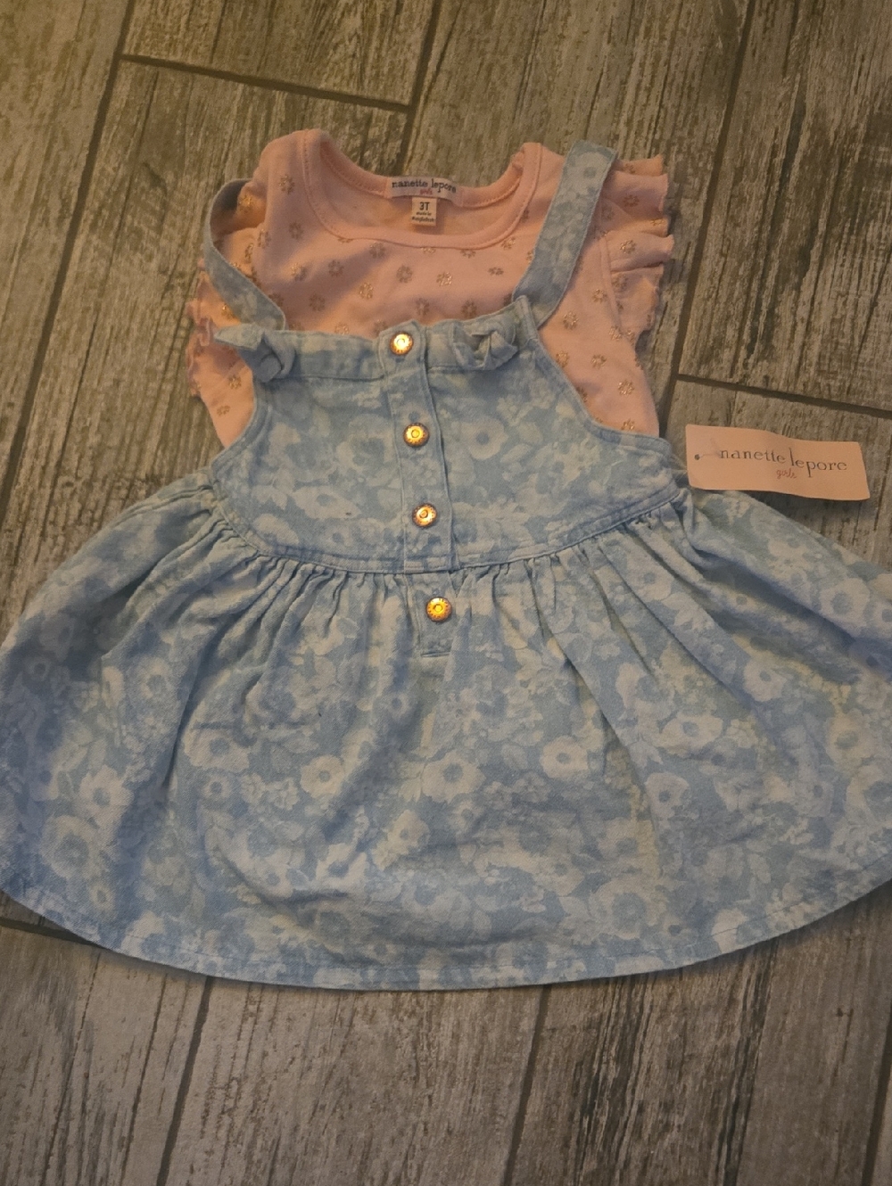 Nannette Light Blue Floral Pinafore with Pink Tee